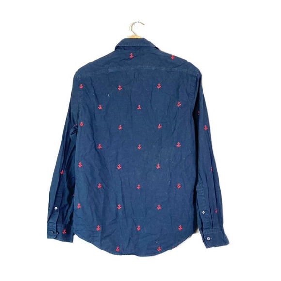 Men's Blue Anchor Land's End Button Front Shirt S - Picture 2 of 5